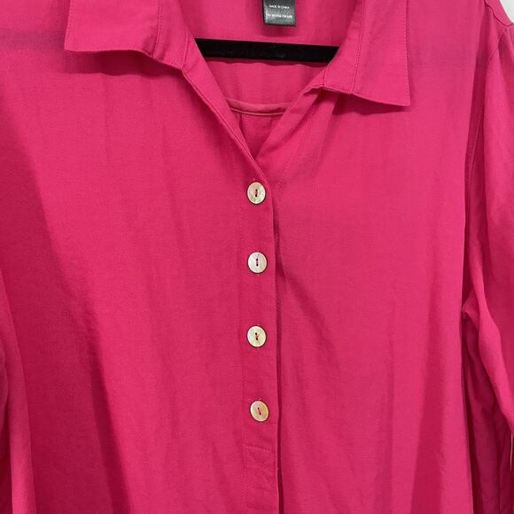 Ali Miles Size L Button Down Shirt Flowy Tunic Hot Pink Long Sleeve Relaxed Top - Picture 3 of 9